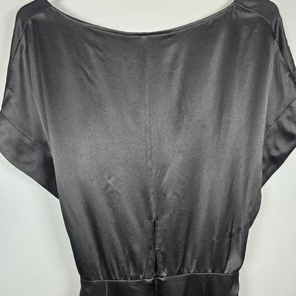 Michelle Mason Wide-Neck Faux Wrap Mini Dress In Black 100% Silk Deep V Neck 6 - Picture 8 of 14